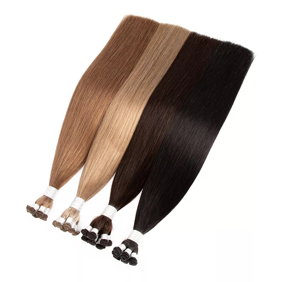 Factory Price Hand Tied Cuticle Aligned Human Hand Tied Weft Russian Hair Extensions